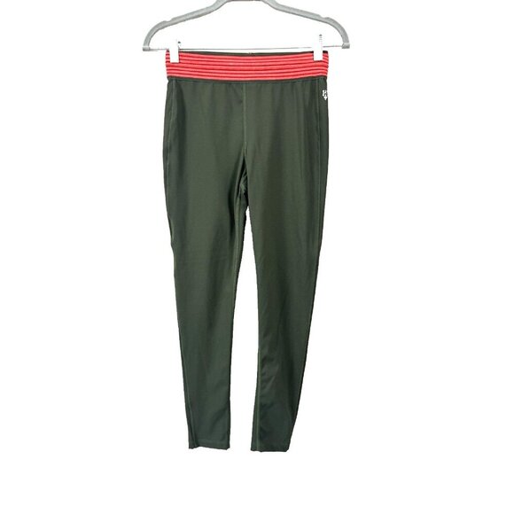 Free People FP Movement Leggings Hunter Green Red Banded Waist sz small pocket - Picture 1 of 8